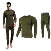 MYSMILE 1 Set Men's Long Johns Shirt and Pants Male Sports Thermal Underwear Set with Fleece Lined Sweater US Size Large, Sleepwear, Army Green