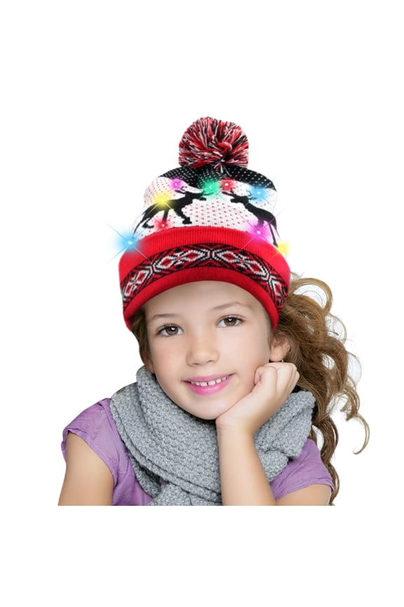 10-LED Light Up Santa Beanie Hat Christmas Hat for 6 Year+ Girl Boy, Adult Warm Knitted Flashing Lamp Cap for Children Adult Xmas New Year Home Party Gift