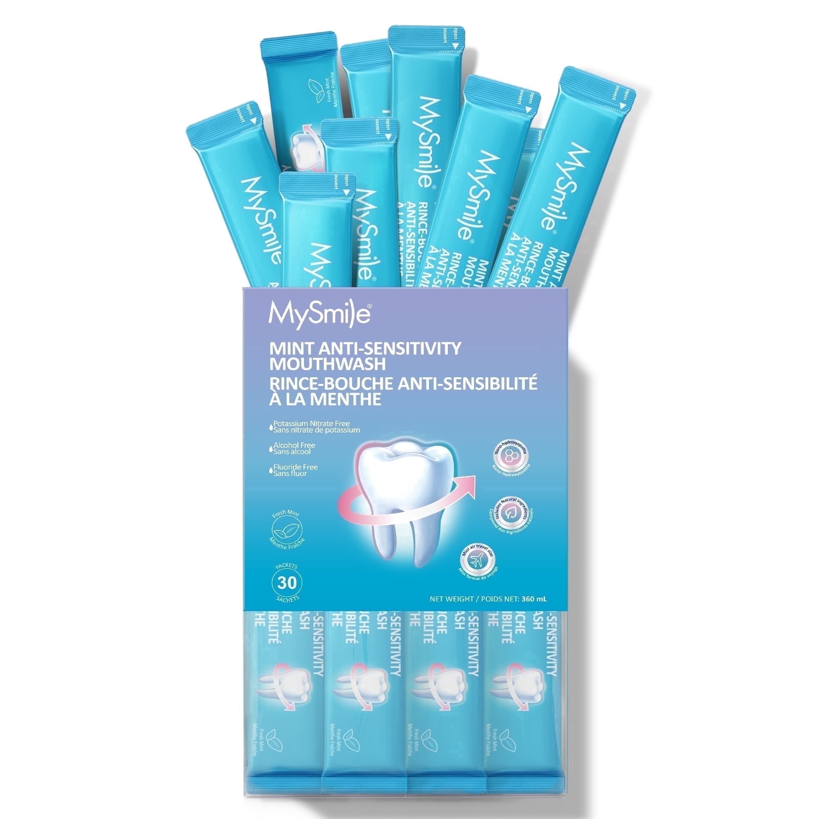 MySmile 10% Nano Hydroxyapatite Anti-Sensitivity Mouthwash, Travel Size Pockets Mouth Wash, Fluoride Free Alcohol-Free Remineralizers, Whitens Teeth, Enamel Strength Oral Rinse, Fresh Mint, 30 Pack