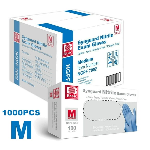 MySmile 1000pc Medium Size Medical Disposable Synguard Nitrile Exam Gloves Blue Non-Sterile Latex Free Powder Free