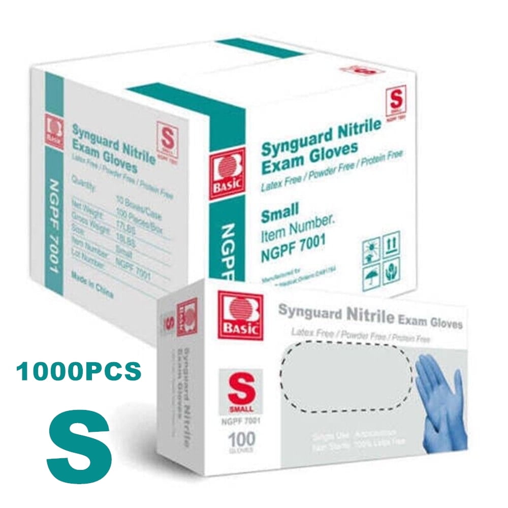 MySmile 1000pc S Size Medical Disposable Synguard Nitrile Exam Gloves Blue Non-Sterile Latex Free Powder Free