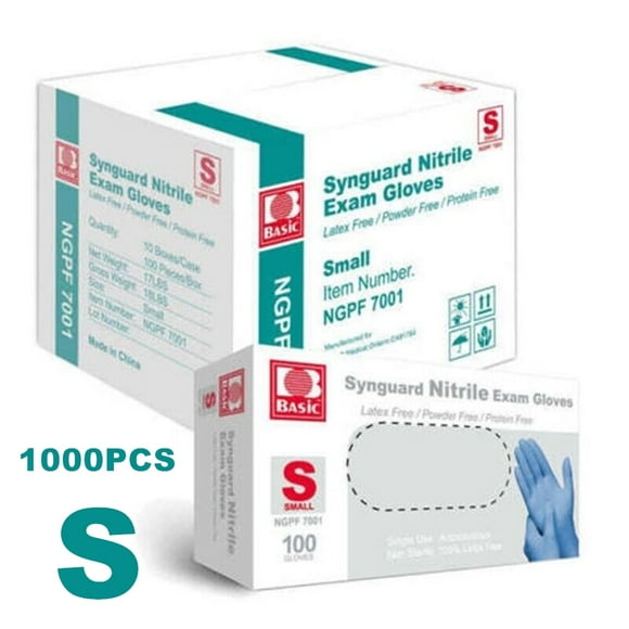 MySmile 1000pc S Size Medical Disposable Synguard Nitrile Exam Gloves Blue Non-Sterile Latex Free Powder Free