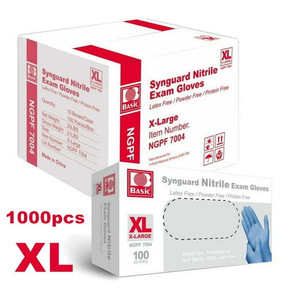 MySmile 1000pc XL Size Medical Disposable Synguard Nitrile Exam Gloves Blue Non-Sterile Latex Free Powder Free