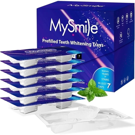 MySmile 14PC Prefilled Teeth Whitening Trays, 12% Hydrogen Peroxide Teeth Whitening Gel Tray Kit Mint Flavor, 7 Treatment, Remove 20 Years Stain