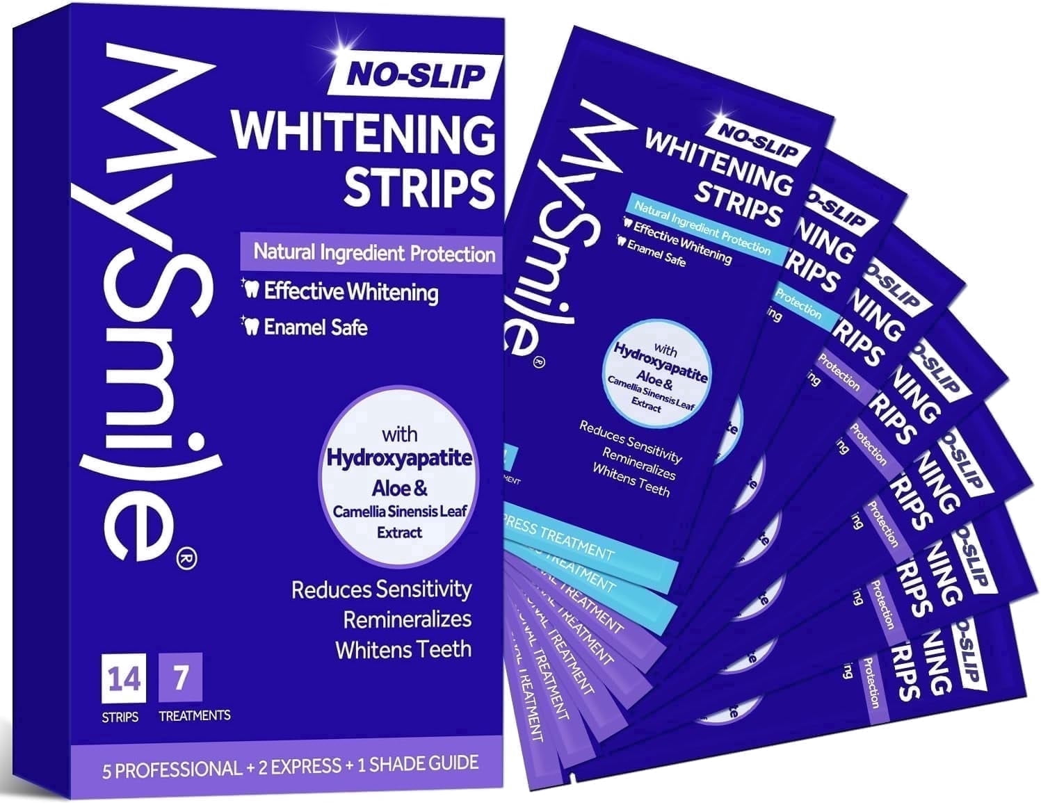 MySmile Teeth Whitening Strips for Teeth Sensitive, 10% Hydroxyapatite-Infused, Enamel Safe, Non-Slip Teeth White Strips, Residue-Free, Tooth Stains Remover, Includes Natural Formula, Mint, 14pcs