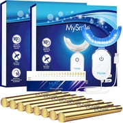 MySmile Premium Gold 35%CP Teeth Whitening Kit for Sensitive Teeth Whitening Pen with 28-LED Teeth Whitening Light, 8pcs 2ml Whitening Gel Refills, Removes Years of Coffee, Tea, Winie Tooth Stains