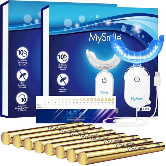 MySmile Premium Gold 35%CP Teeth Whitening Kit for Sensitive Teeth Whitening Pen with 28-LED Teeth Whitening Light, 8pcs 2ml Whitening Gel Refills, Removes Years of Coffee, Tea, Winie Tooth Stains