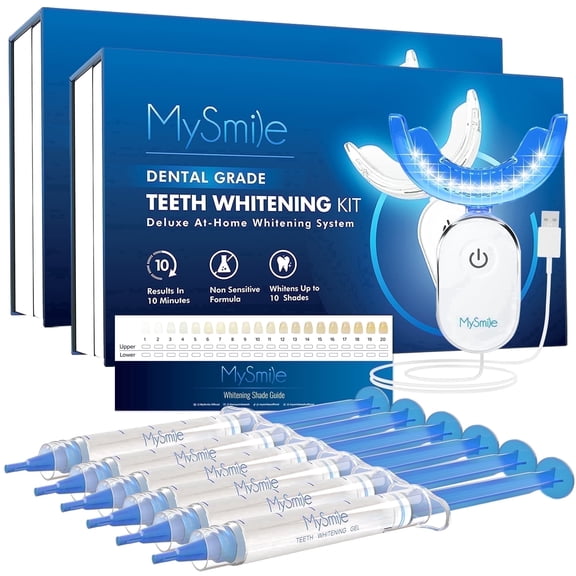 MySmile Pro Teeth Whitening Kit, 28-LED Teeth Whitening Light, 10min Fast Results, 6×3ml Gentle Non-Sensitive Enamel Safe Teeth Whitening Gel, Removes Years of Coffee, Tea & Wine Stains, Mint, 2Packs