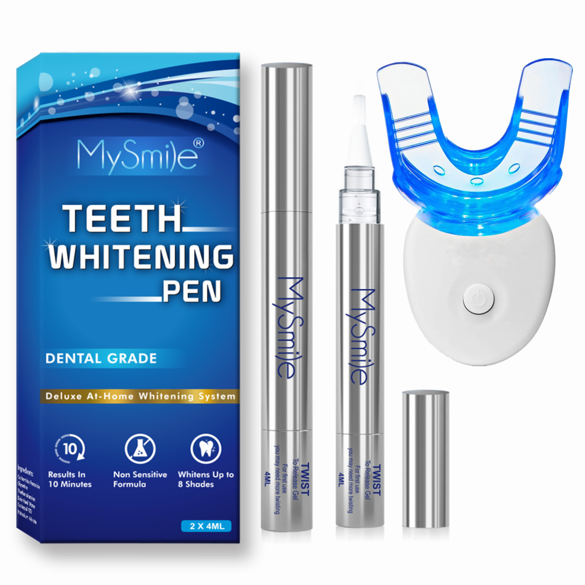 MySmile 2pc 8ml 22CP Teeth Whitening Pen Kit with LED Light Tooth