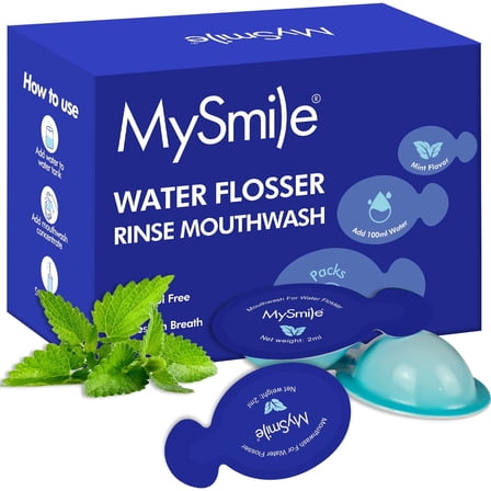 MySmile 30PC Concentrated Travel Mouthwash for Water Flosser Rinse Oral Irrigator Solution Remove Bad Breath, Fresh Mint, Alcohol Free