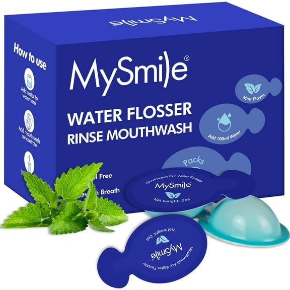 MySmile 30PC Concentrated Travel Mouthwash for Water Flosser Rinse Oral Irrigator Solution Remove Bad Breath, Fresh Mint, Alcohol Free