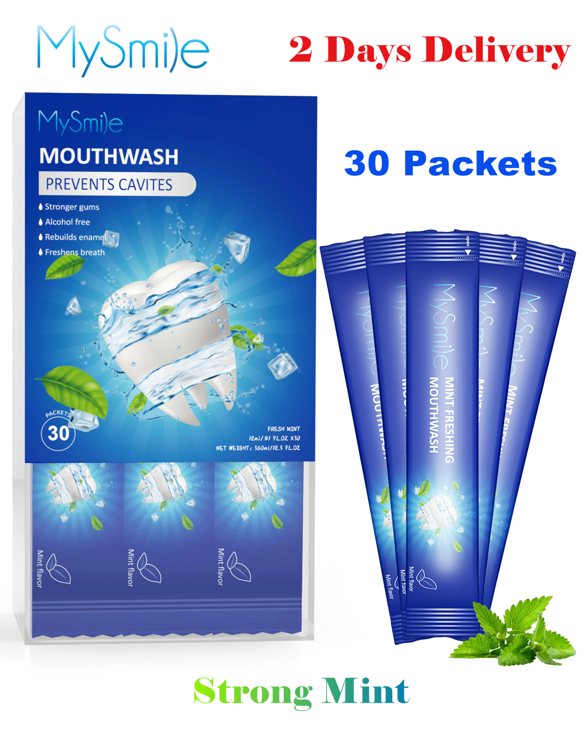 MySmile 30 Travel Packets Mouthwash Alcohol Free, Oral Rinses