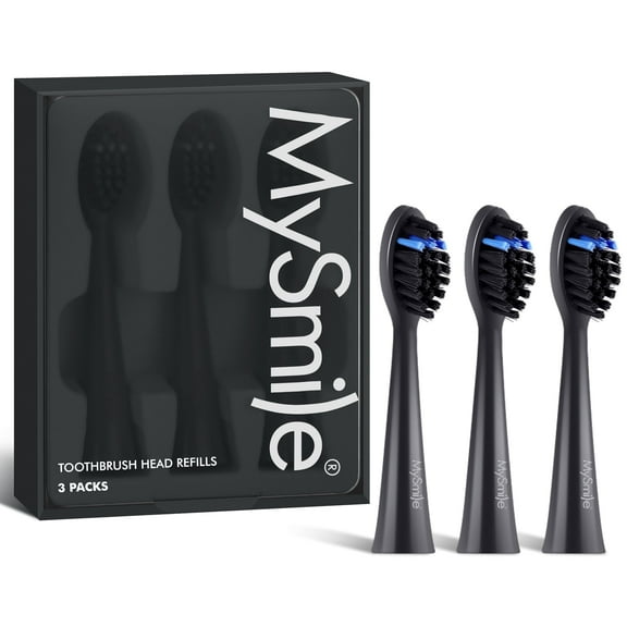 MySmile DY156 Sonic Electric Toothbrush Replace Heads for Adults, 3Pcs Enamel Safe Toothbrush Heads, Black