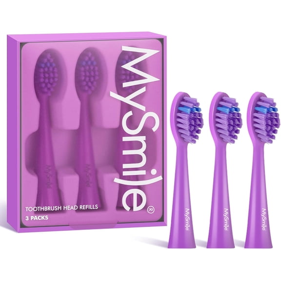 MySmile DY156 Sonic Electric Toothbrush Replace Heads for Adults, 3Pcs Enamel Safe Toothbrush Heads, Purple
