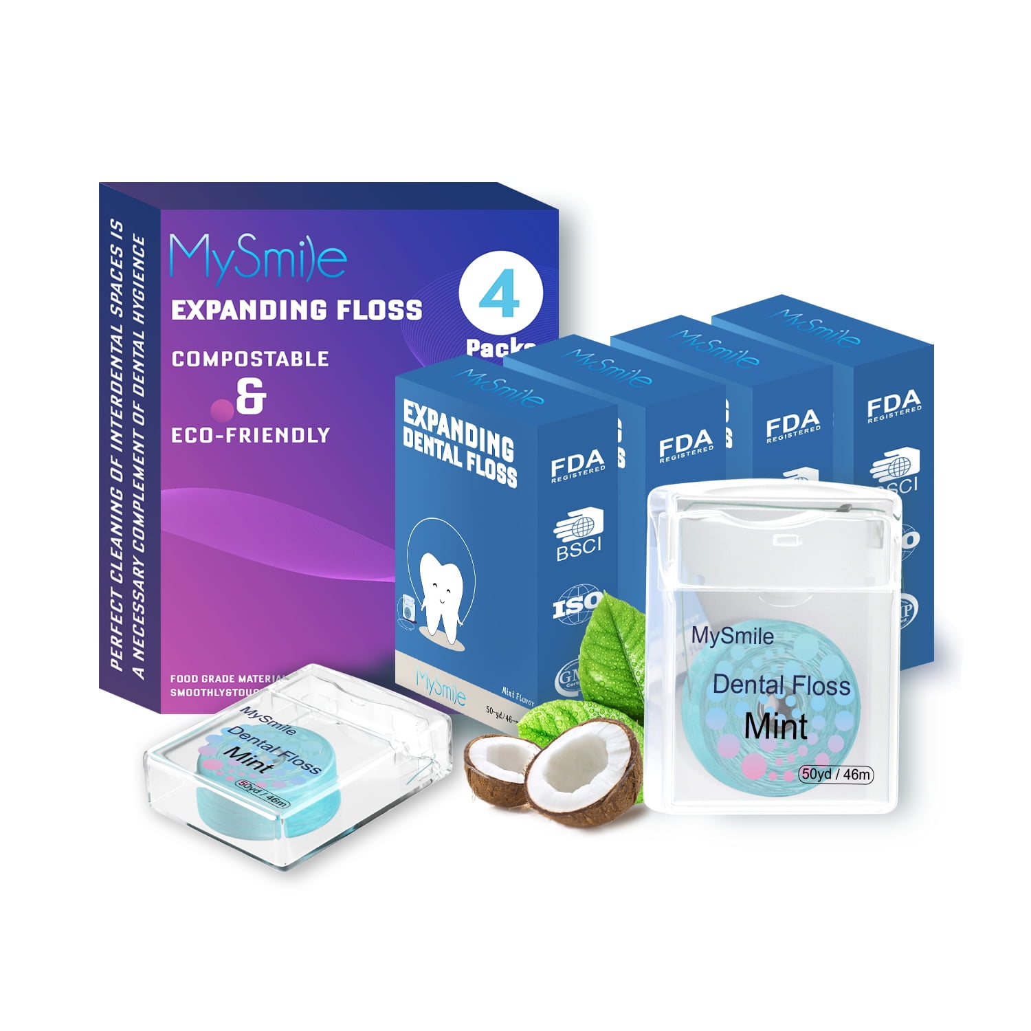 MySmile 4 Packs Dental Floss Threader Expanding Waxed Floss Picks