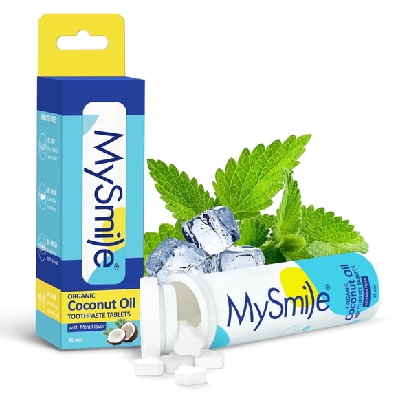 MySmile 10% Nano Hydroxyapatite Toothpaste Tablets for Travel, 45pcs Teeth Whitening Toothpaste Mint Flavor, Fluorine-free, Organic Coconut Oil, Remineralize & Reduce Sensitivity Toothpaste