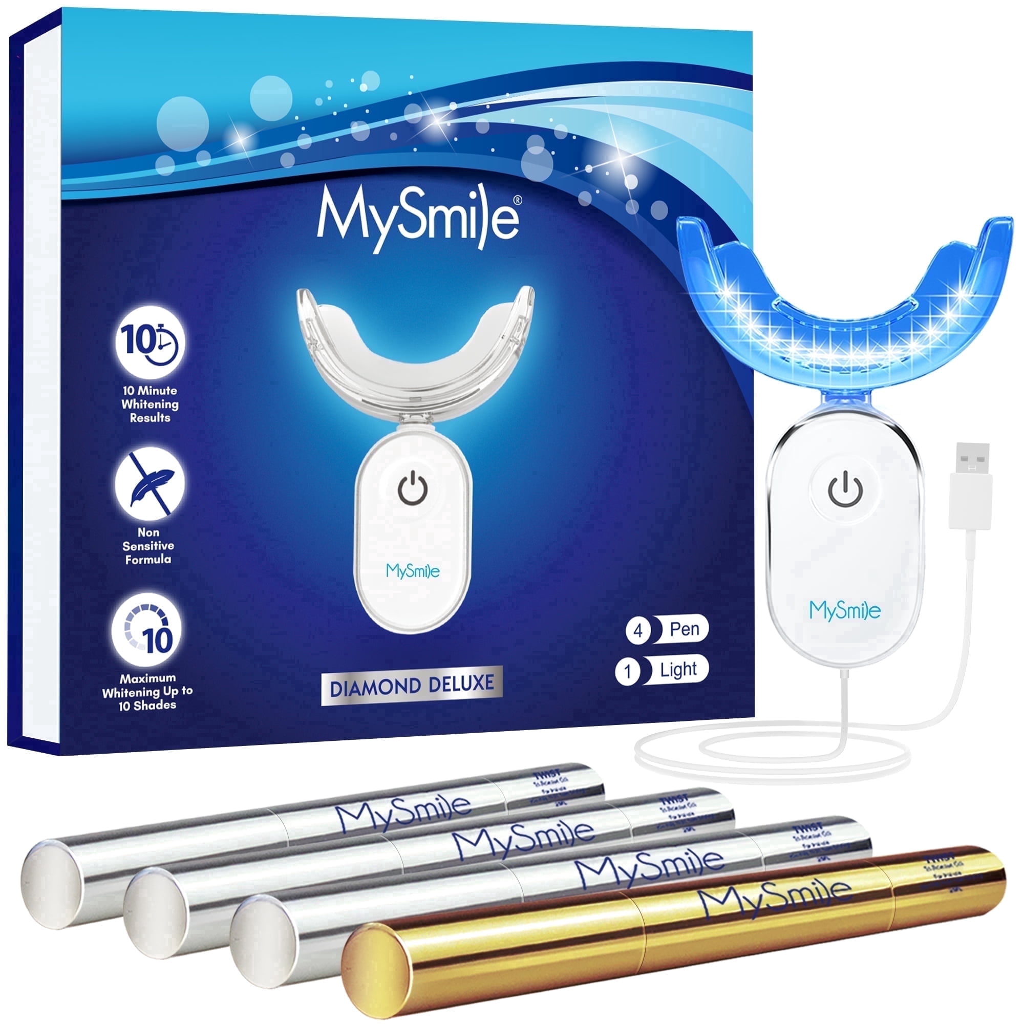 MySmile Deluxe Teeth Whitening Kit, 28-LED Rechargeable Light, 4