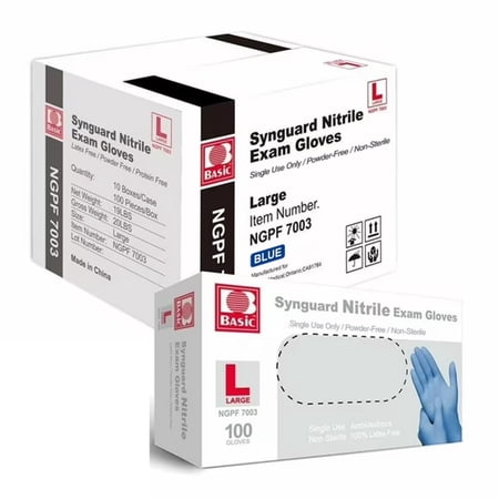 MySmile 500pc Large Size Medical Disposable Synguard Nitrile Exam Gloves Blue Non-Sterile Latex Free Powder Free