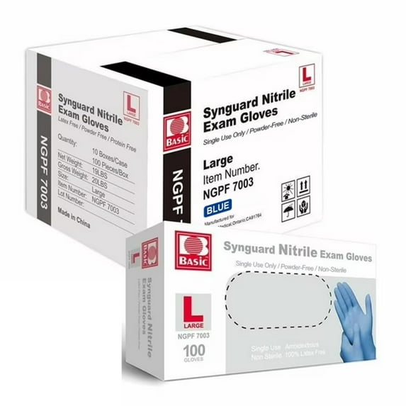 MySmile 500pc Large Size Medical Disposable Synguard Nitrile Exam Gloves Blue Non-Sterile Latex Free Powder Free