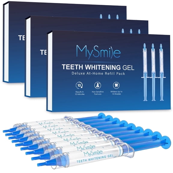 MySmile 9pc x 3ml Teeth Whitening Gel Refill Pack Tooth Whitener 10min Result Non Sensitive Teeth Whitening Gel, Mint Flavor