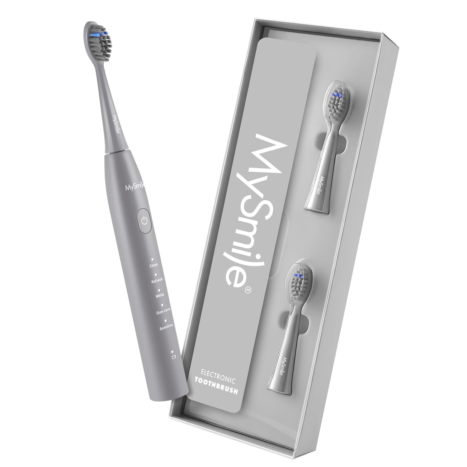 MySmile DY156 Sonic Electric Toothbrush for Adults, 45000 VPM Powered Toothbrush Rechargeable, IPX7 Waterproof, 5 Modes, 2 Mins Smart Timer, 60 Day Battery Life, 3 Tooth Brush Heads, Gray