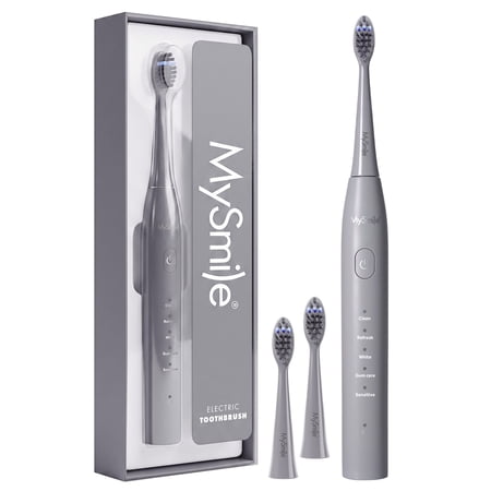 MySmile DY156 Sonic Electric Toothbrush for Adults, 45000 VPM Powered Toothbrush Rechargeable, IPX7 Waterproof, 5 Modes, 2 Mins Smart Timer, 60 Day Battery Life, 3 Tooth Brush Heads, Gray
