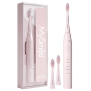 MySmile DY156 Sonic Electric Toothbrush for Adults, 45000 VPM Powered Toothbrush Rechargeable, IPX7 Waterproof, 5 Modes, 2 Mins Smart Timer, 60 Day Battery Life, 3 Tooth Brush Heads, Pink