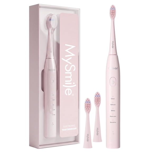 MySmile DY156 Sonic Electric Toothbrush for Adults, 45000 VPM Powered Toothbrush Rechargeable, IPX7 Waterproof, 5 Modes, 2 Mins Smart Timer, 60 Day Battery Life, 3 Tooth Brush Heads, Pink