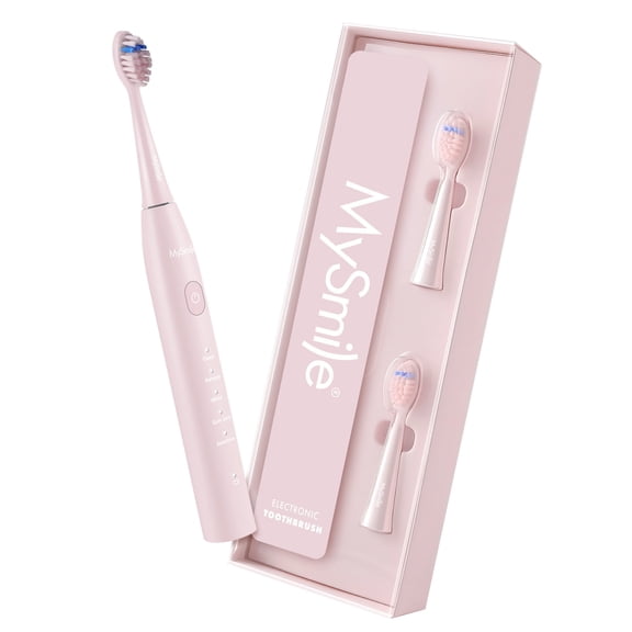 MySmile DY156 Sonic Electric Toothbrush for Adults, Rechargeable Enamel Safe Toothbrush, 3 Replace Heads, 5 Super Vibration Deep Cleaning Modes, One Charge for 60 Days, Pink