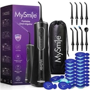 MySmile LP211 Portable Water Flosser Cordless for Teeth & 30pcs Mouthwash Combo, Power Water Dental Flosser Electric Picks, Rechargeable Oral Irrigator, Waterproof, 5 Modes, 8 Tips, Travel Bag, Black