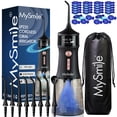 thumbnail image 1 of MySmile LP221 OLED Portable Water Flosser Cordless with UVC Light & 30pcs Mouthwash Combo Pack, Oral Irrigator Electric Dental Flosser Picks for Teeth Cleaning, 5 Modes, 8 Jet Tips, Travel Bag, Black, 1 of 9
