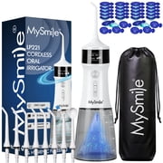 MySmile LP221 OLED Cordless Water Flosser with UVC Light & 30pcs Mouthwash Combo, Portable Oral Irrigator Electric Dental Flosser Picks for Teeth Cleaning, 5 Modes, 8 Jet Tips, Travel Bag, White