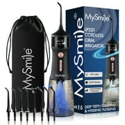MySmile LP221 OLED Cordless Water Flosser with UVC Sterilizer Light, Portable Oral Irrigator Electric Dental Flosser Picks for Teeth Cleaning, Braces, Gums, 4 Modes, 8 Jet Tips, Travel Bag, Black