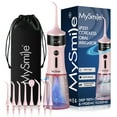 thumbnail image 1 of MySmile LP221 OLED Cordless Water Flosser with UVC Sterilizer Light, Portable Oral Irrigator Electric Dental Flosser Picks for Teeth Cleaning, Braces, Gums, 5 Modes, 8 Jet Tips, Travel Bag, Pink, 1 of 9