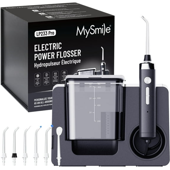 MySmile LP233 Pro 800ML Countertop Electric Dental Water Flosser with UVC Sterilizer Water Purifying Light, Power Oral Irrigator for Teeth Braces 6 Jet Tips, Black