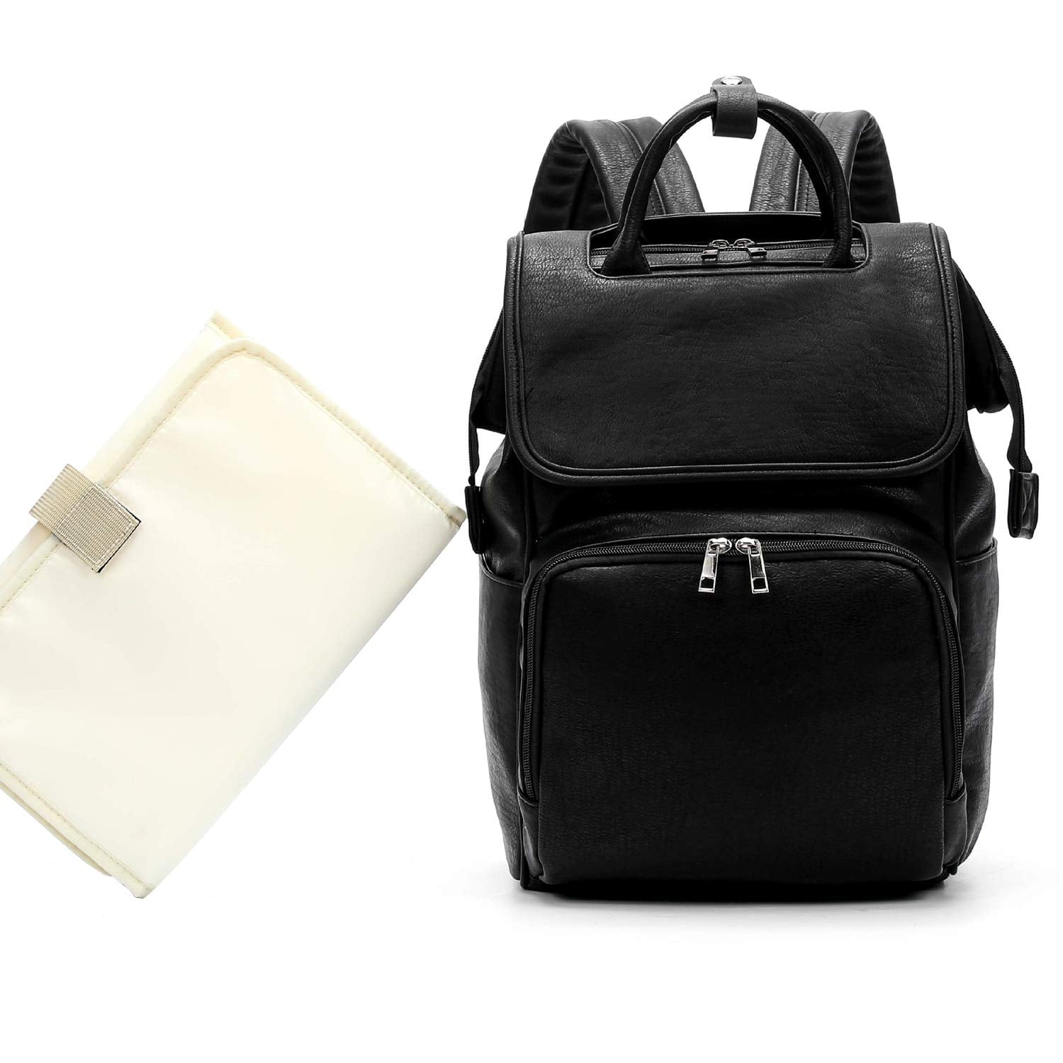 LEQUEEN Large PU Leather Baby Diaper Bag with Changing Pad Baby Backpack Maternity Nappy Backpack Bags Black Color Walmart