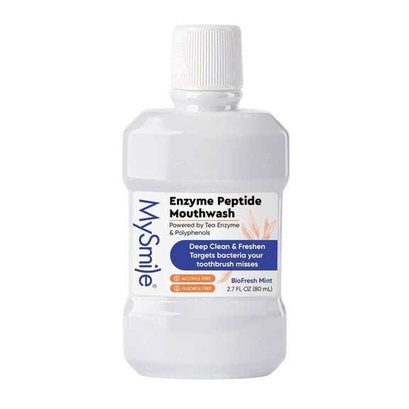 MySmile Enzyme Peptide Teeth Whitening Mouthwash for Travel, Gentle Remove Dental Plaque, Alcohol-Free Mouthwash for Adult, Prevents Cavities, Enamel Remineralizer, Oral Rinse, 8.1 fl.oz