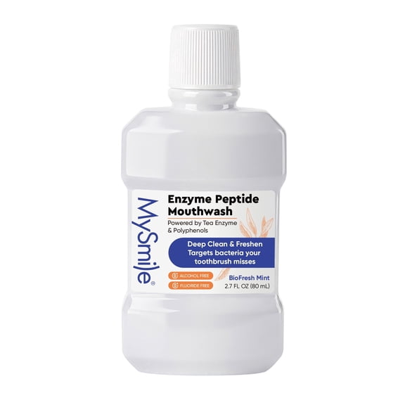 MySmile Enzyme Peptide Teeth Whitening Mouthwash for Travel, Gentle Remove Dental Plaque,  Alcohol-Free Mouthwash for Adult, Prevents Cavities, Enamel Remineralizer, Fresh Breath Oral Rinse, 2.7fl.oz