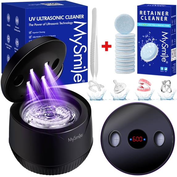 MySmile 45kHz Portable Ultrasonic Retainer Cleaner UVC Sterilizer Machine Dental Cleaning Pod for Denture Cleanser, Invisalign Aligner, Braces, Mouth Guard,Jewelry, 2 Modes