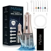 MySmile Powerful Cordless Water Dental Flosser Portable Oral Irrigator with OLED Display 5 Modes 8 Replaceable Jet Tips and 350 ML Detachable Water Tank for Home Travel Use Rose Gold