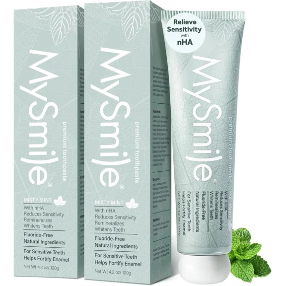 MySmile Anti-Sensitivity Toothpaste for Adults, 10% Nano-Hydroxyapatite Tooth Paste, Fluoride-Free Teeth Whitening Toothpaste, Repair Enamel & Remineralizer, SLS-Free, Natural Misty Mint, 8.4oz