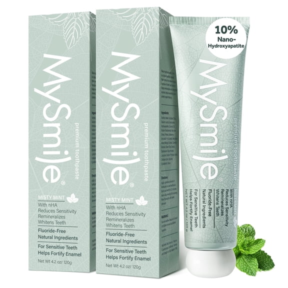 MySmile 10% Nano-Hydroxyapatite Toothpaste for Sensitive Teeth, Fluoride-Free Teeth Whitening Toothpaste for Adults, SLS Free, Strengthen Enamel & Remineralizing Toothpaste, Natural Mint, 8.4oz