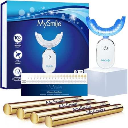 MySmile Premium Gold 35%CP Teeth Whitening Kit for Sensitive Teeth Whitening Pen with 28-LED Teeth Whitening Light, 4pcs 2ml Whitening Gel Refills, Removes Years of Coffee, Tea, Winie Tooth Stains