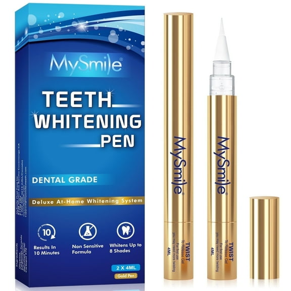 MySmile Premium 35%CP Teeth Whitening Pen, Teeth Whitening Kit, 2 x 4ml Enhanced Formula Whitening Gel Refills (Gold), Enamel Safe, Remove 10 Years of Stains