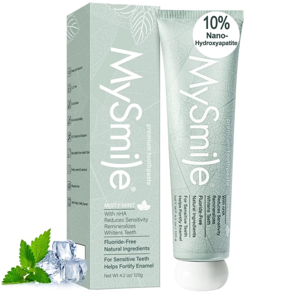 MySmile 10% Nano-Hydroxyapatite Toothpaste for Sensitive Teeth, Fluoride-Free Teeth Whitening Toothpaste for Adults, SLS Free, Strengthen Enamel & Remineralizing Toothpaste, Natural Mint, 4.2oz