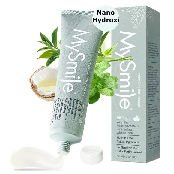 MySmile Anti-Sensitivity Toothpaste with 10% Nano-Hydroxyapatite for Adults, Fluoride-Free Teeth Whitening Toothpaste, SLS Free, Repair Enamel & Remineralizer, Natural Ingredient Misty Mint, 4.2oz