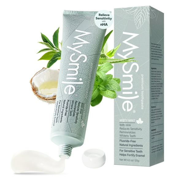 MySmile Anti-Sensitivity Toothpaste with 10% Nano-Hydroxyapatite for Adults, Fluoride-Free Teeth Whitening Toothpaste, SLS Free, Repair Enamel & Remineralizer, Natural Ingredient Misty Mint, 4.2oz