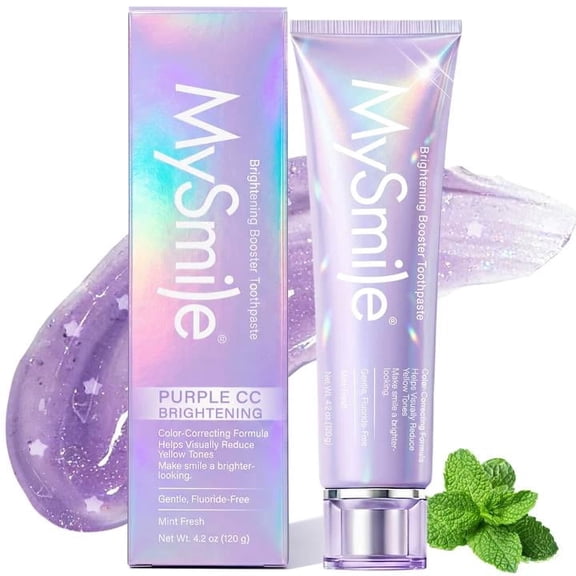 MySmile Purple Teeth Whitening Toothpaste for Adults, Hydroxyapatite Infused, Enamel Safe, Fluoride Free Toothpaste for Sensitive Teeth, Peroxide Free, Fresh Breath, Remove Tooth Stain, Mint, 4.2oz
