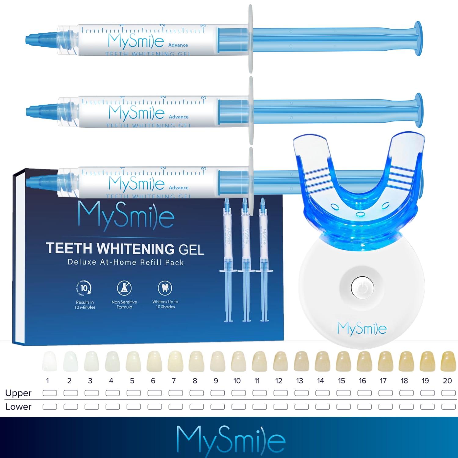 MySmile Teeth Whitening Kit Tooth Whitening Bleaching Gel5 LED Light, (3)3ml Gel Syringes and
