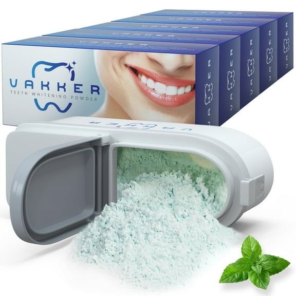 VAKKER Teeth Whitening Powder, 5 Packs Tooth Powder, Natural Toothpaste Powder Polisher Teeth Whitener, Enamel Safe Tooth Cleaning Powder, Tooth Stain Remover and Polisher, Fresh Mint, 5.5oz